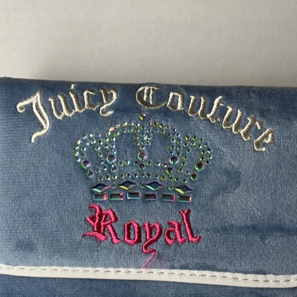 ★ Juicy Couture Royal Velour Wallet Blue Crown Rhinestone Y2K - Picture 2 of 8